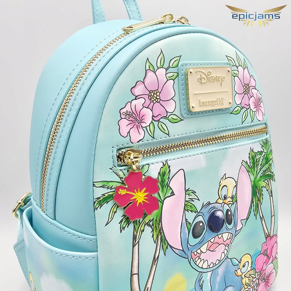 Loungefly Disney Lilo & Stitch Stitch With Ducks Blue Floral Mini Backpack Bag main image 5